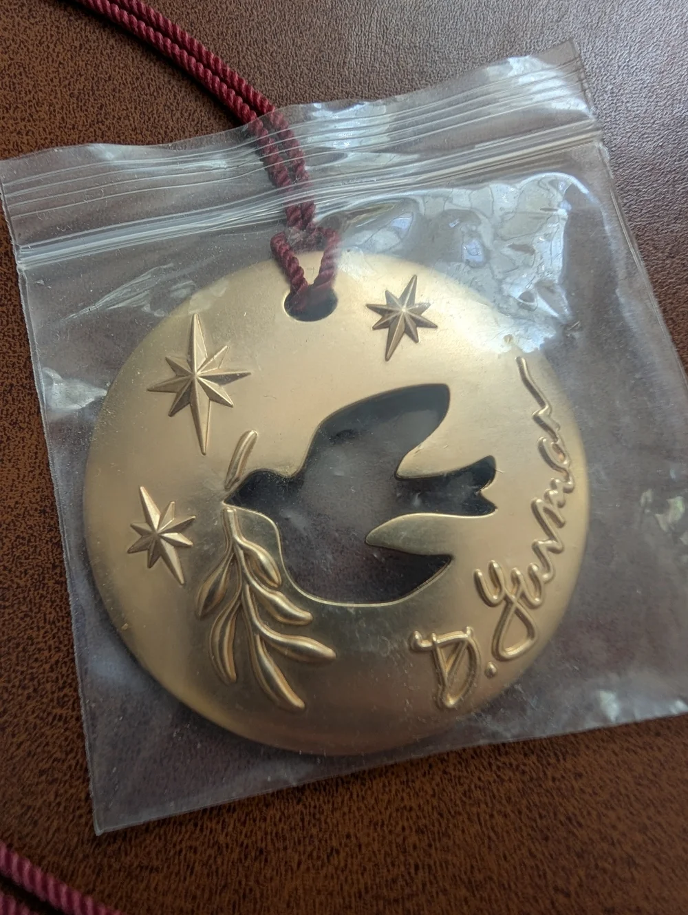 David Yurman Gold Dove Pendant with Red Cord